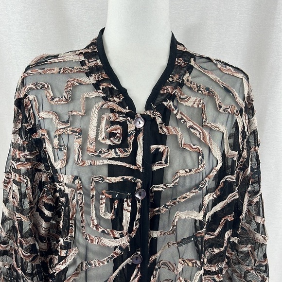 Tantrums Vintage Sheer Geometric Print Long Sleeve Button Up Blouse Top Size 1X - Picture 4 of 11
